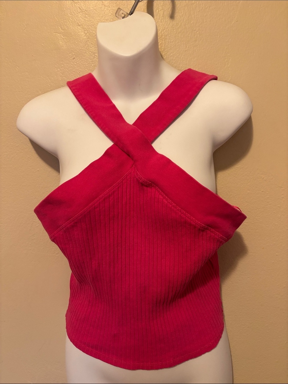 Zara Hot Pink Ribbed Cross-Front Crop Tank